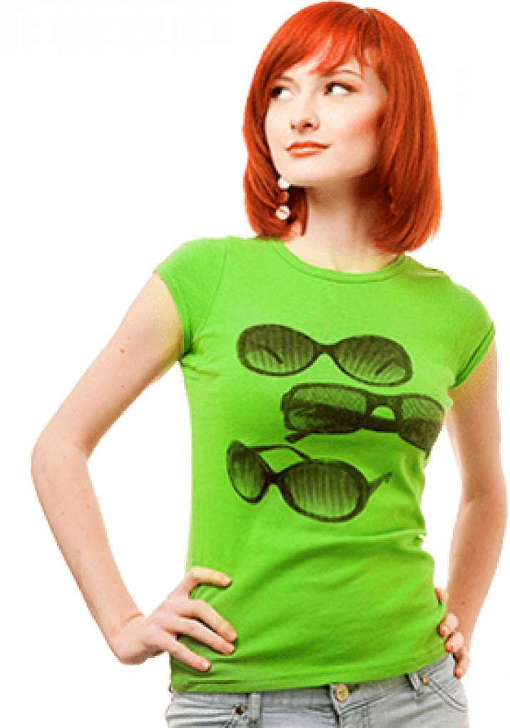 girl in a green printed shirt